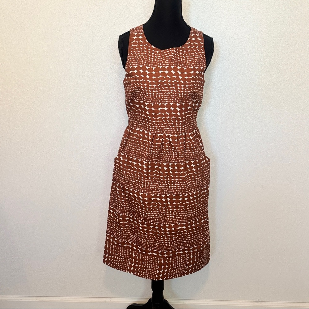 WHIT Anthropologie Geometric Open Back Cotton‎ Poplin Midi Dress Small - Picture 2 of 6